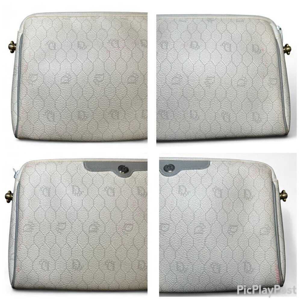 Christian Dior Honeycomb Coated Canvas Makeup Pouch Clutch - White/Cream, Grey - Picture 10 of 14